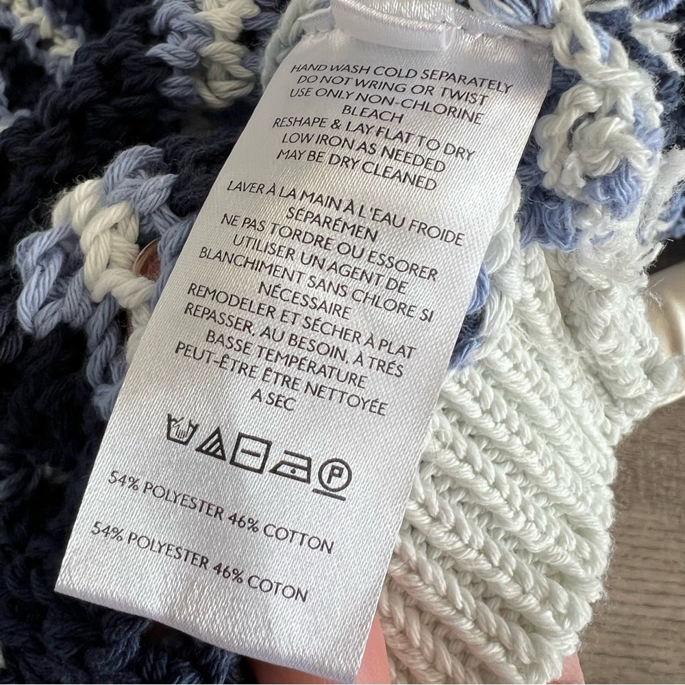 Free People Beach Dayton Navy Blue Knit Crochet Striped Sweater Crewneck Medium - Picture 3 of 5